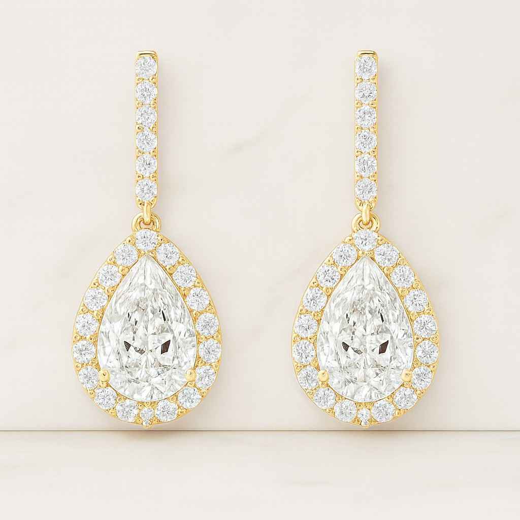 Round Cut Pear Shape Cluster Set Diamond Earrings