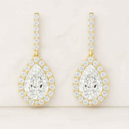 Round Cut Pear Shape Cluster Set Diamond Earrings
