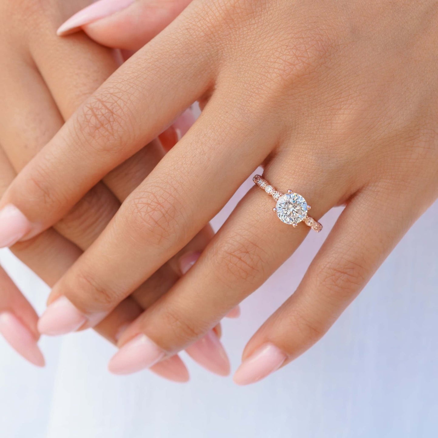 Round Cut Prong Set Half Eternity Diamond Ring For Her