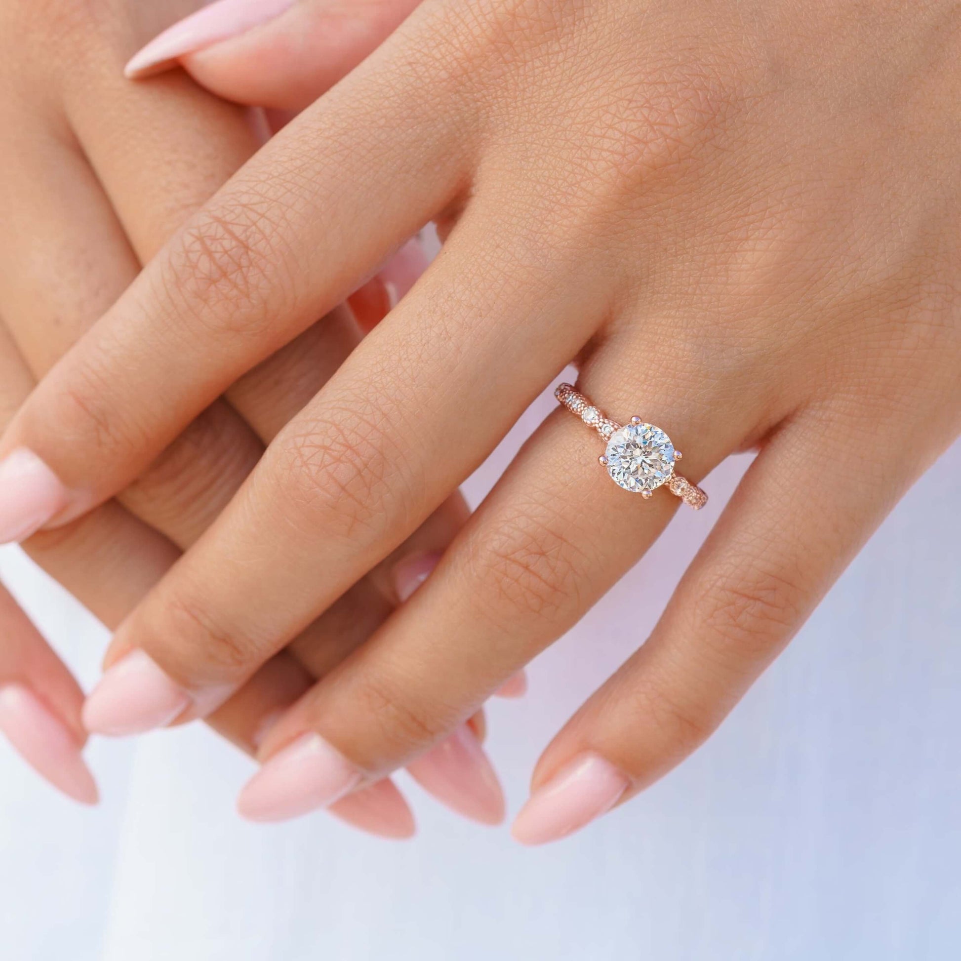 Round Cut Prong Set Half Eternity Diamond Ring For Her