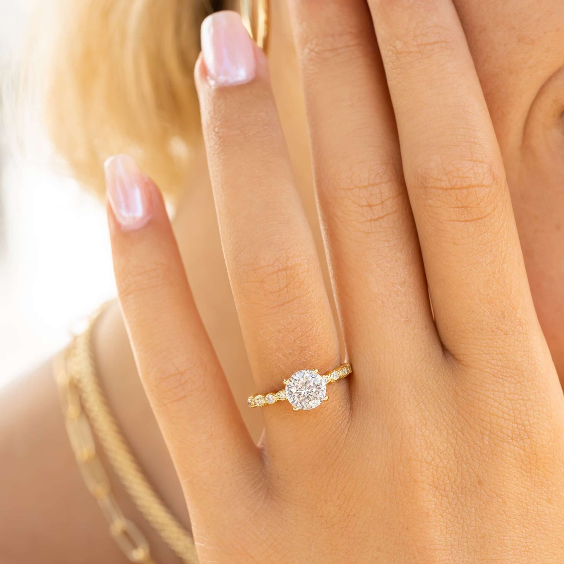 Round Cut Prong Set Half Eternity Diamond Ring In 10k Gold