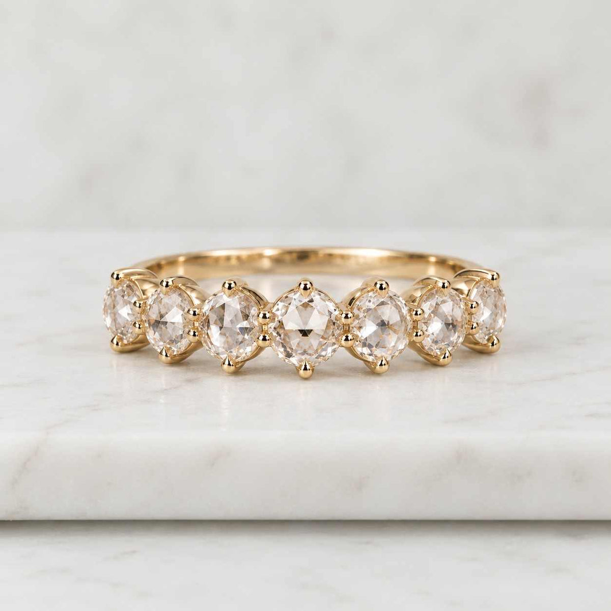 round cut seven stone anniversary band seven diamond anniversary ring small diamond stacking ring graduating diamond ring white yellow rose
