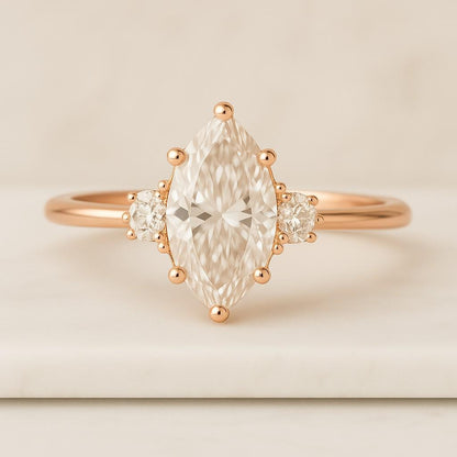 Round Cut Side Diamond Ring V Shape Prong Set Ring Anniversary Gift