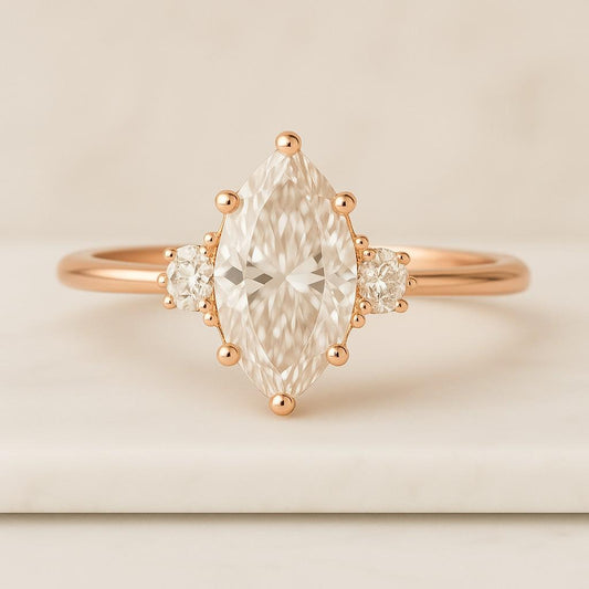 Round Cut Side Diamond Ring V Shape Prong Set Ring Anniversary Gift