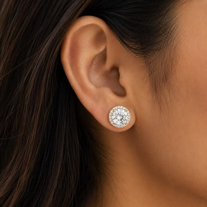 1.2 CTW Round Cut Lab Diamond Halo Stud Earrings