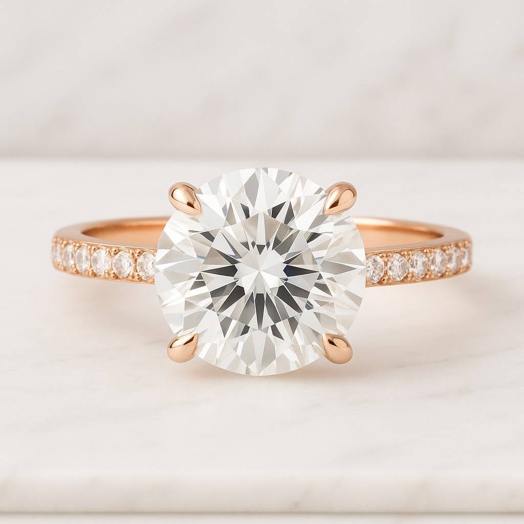 Round Diamond Anniversary Ring for Her Wide Band Ring