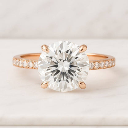 Round Diamond Anniversary Ring for Her Wide Band Ring