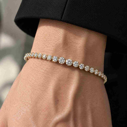 Round Diamond Bezel Set Tennis Bracelet, Minimalist, Solid Gold, Lab Grown Diamond or Moissanite
