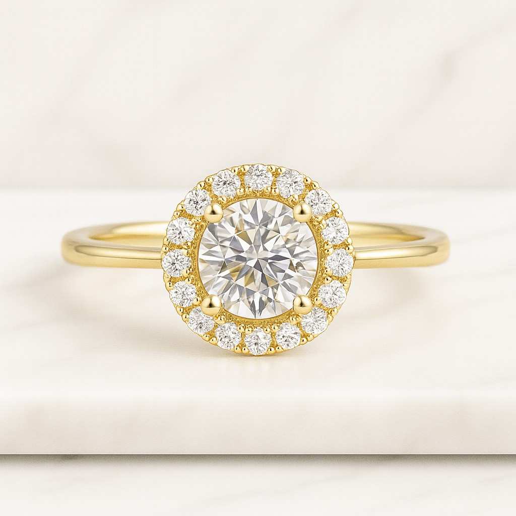 Round Diamond Cluster Anniversary Gift Minimalist Proposal Ring