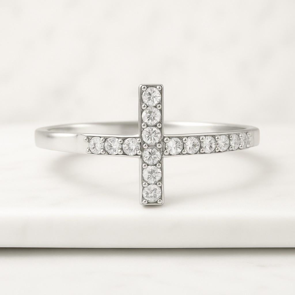 Round Diamond Cross Shape Engagement Ring Moissanite Wedding Ring