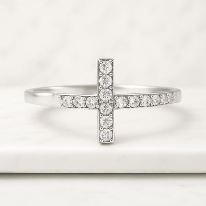 Round Diamond Cross Shape Engagement Ring Moissanite Wedding Ring