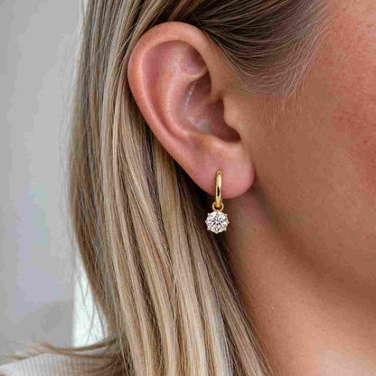 Round Diamond Dangle and Drop Earrings for Women, 1 to 2 ct Lab Grown Diamond Earrings, Gifts for Women, Halo Diamond Earrings, Gift for Her

