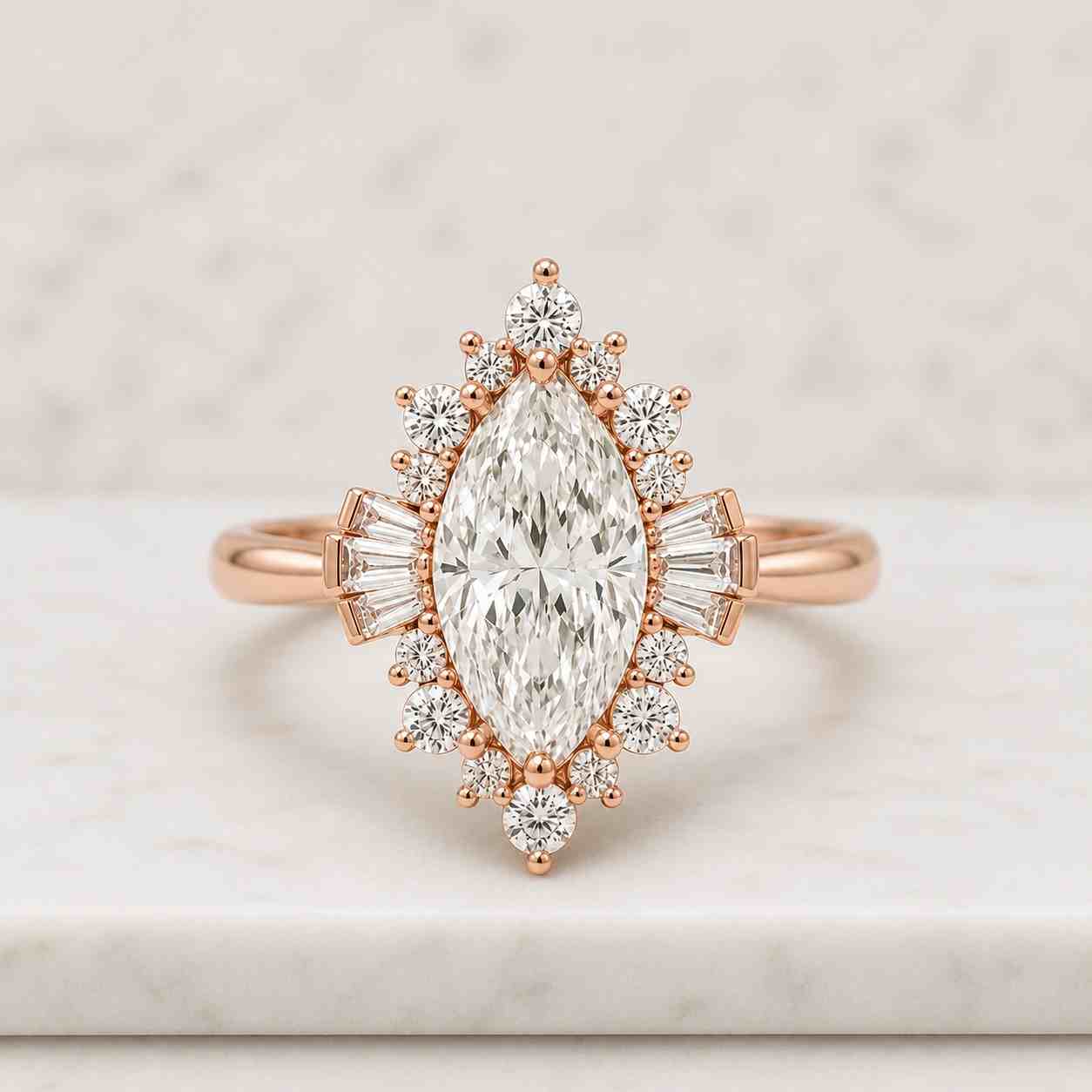 Round Diamond Engagement Ring Lab Grown Diamond Wedding Ring Gift for Her White Yellow Rose Gold Ring Halo Pave Set Side Accent Stone Ring