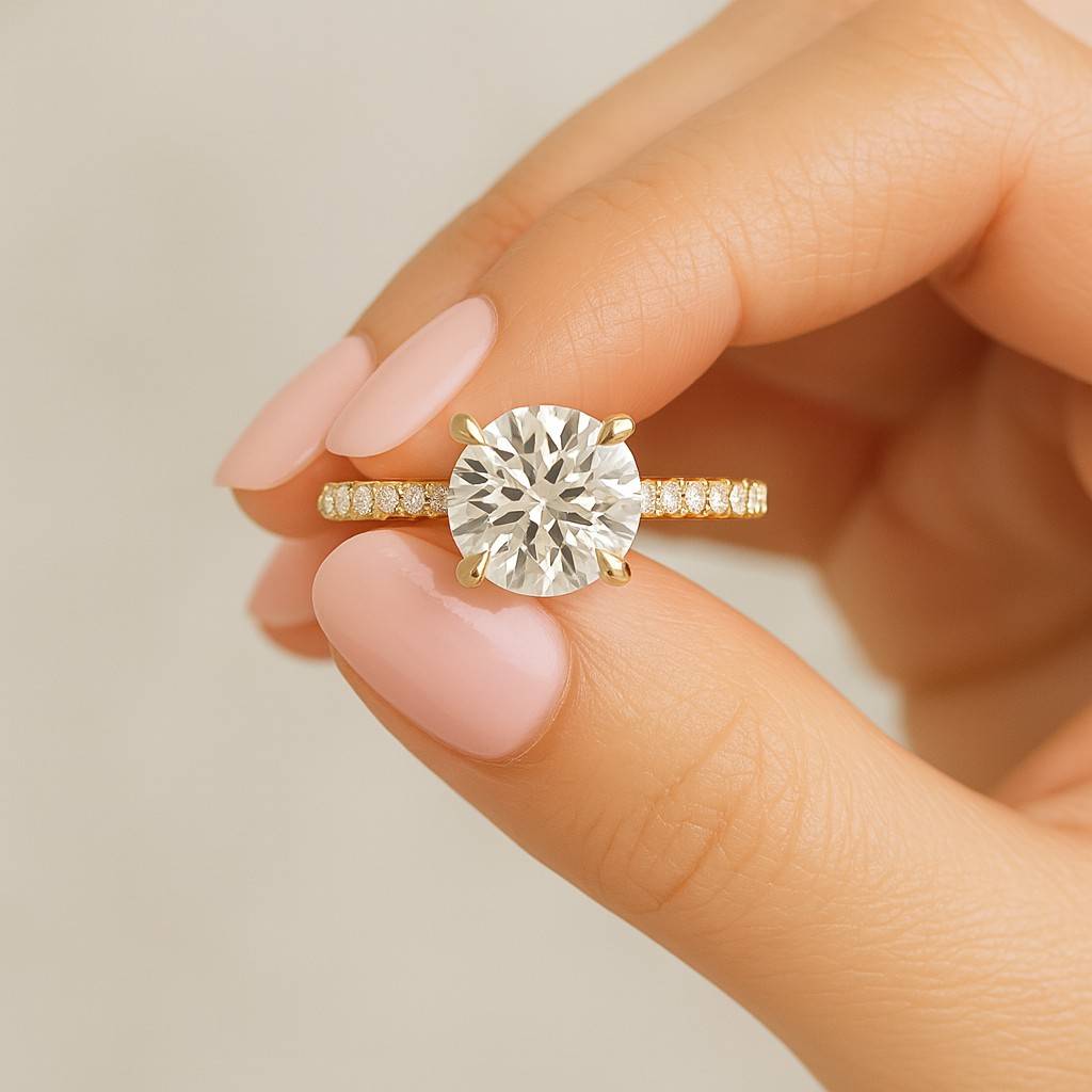 Round Diamond Engagement Ring Pave Band