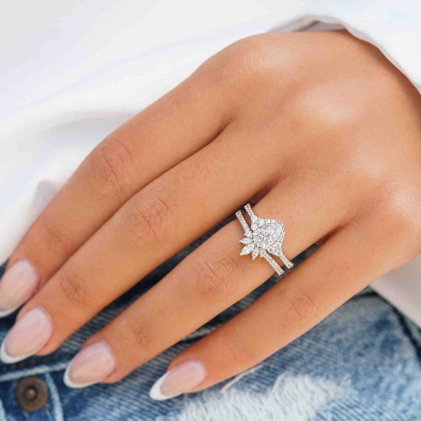 Round Diamond Engagement Ring Pave Band Lab Grown Diamond Ring