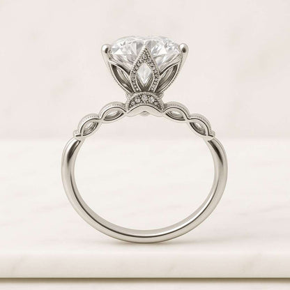 Round Diamond Engagement Ring Pave Band Lab Grown Diamond Ring Diamond Solitaire Ring for Women Simple Promise Ring Side Stone Wedding Ring