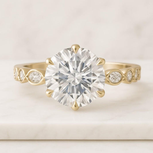 Round Diamond Engagement Ring Pave Band Lab Grown Diamond Ring Twisted Band Ring for Anniversary Gifts for Women Halo Promise Ring 