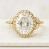 18K Yellow Gold Oval Moissanite Halo Engagement Ring with Side Marquise