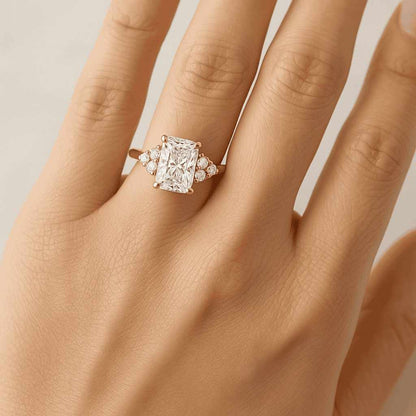 Round Diamond Engagement Ring Pave Set Side Stone Round Ring Round Diamond Ring Lab Grown Diamond Ring Wedding Anniversary Gifts for Wife