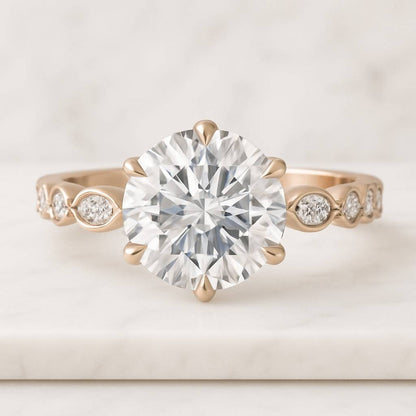 Round Diamond Engagement Rings Pave Set Side Stone Round Ring Round Diamond Ring Lab Grown Diamond Ring Wedding Anniversary Gifts for Wife