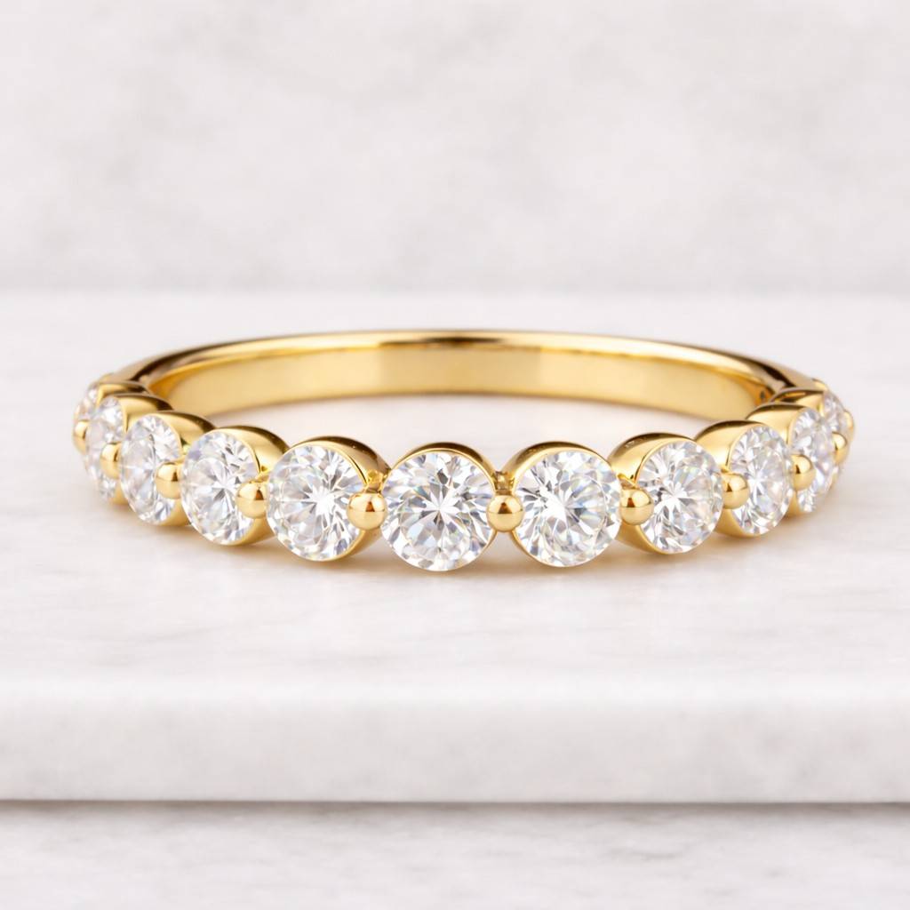 round diamond five stone band, 1.23 ct round lab grown diamond band