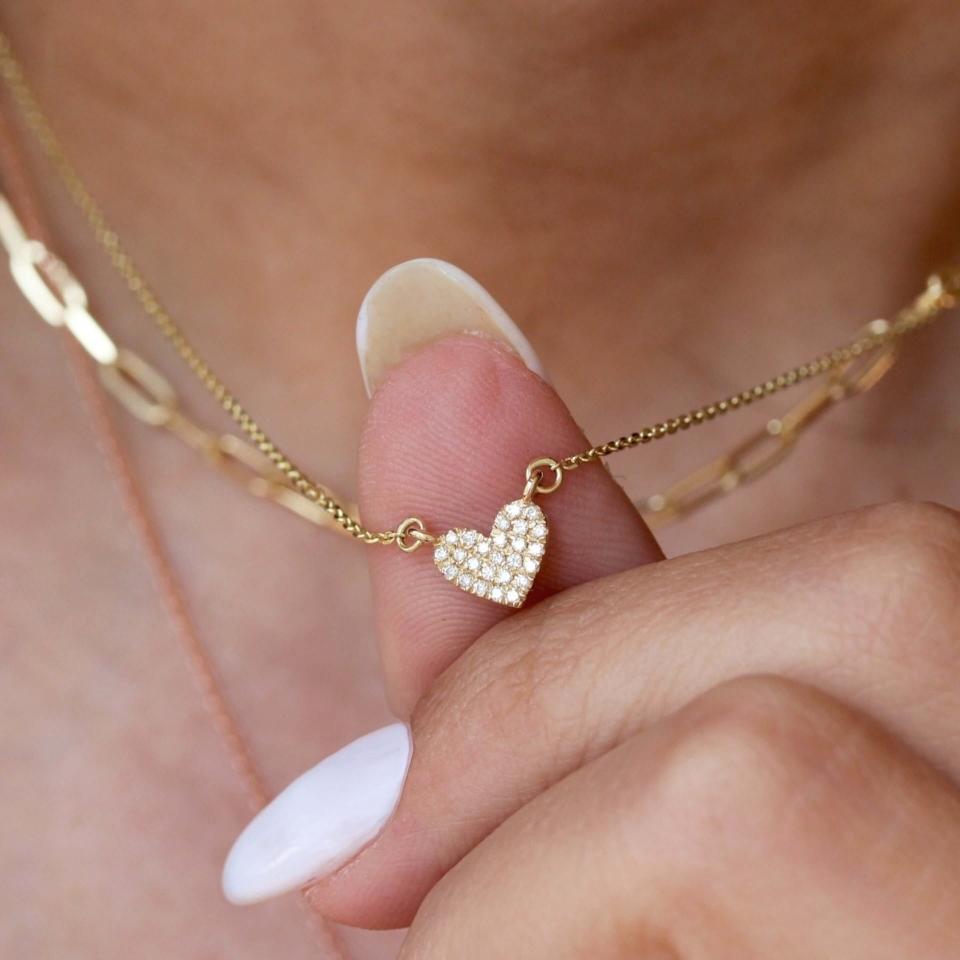 Round Diamond Heart Charm Necklace