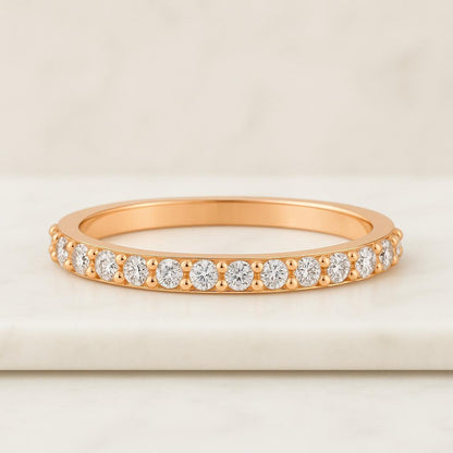 Round Diamond Moissanite Wedding Band Micro Pave Full Eternity Band Ring