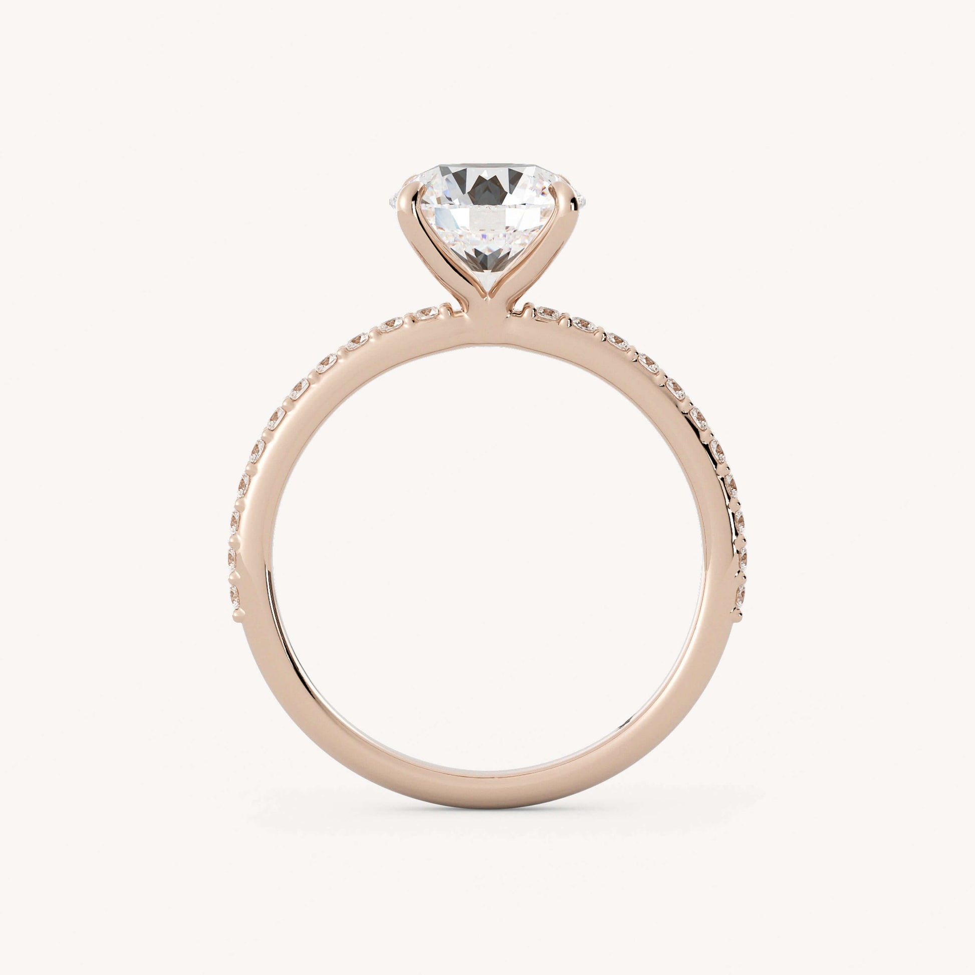 Round Diamond Pave Accent 4 Prongs Engagement Ring, Solitaire Accents Wedding Ring