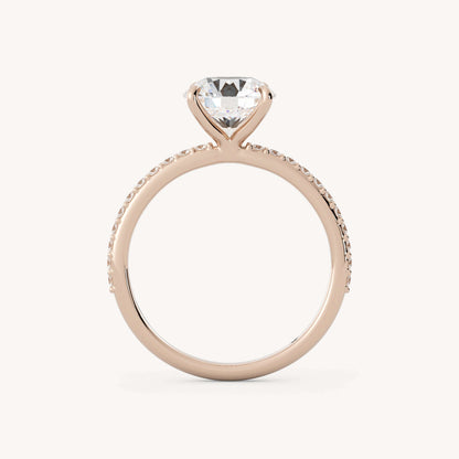 Round Diamond Pave Accent 4 Prongs Engagement Ring, Solitaire Accents Wedding Ring