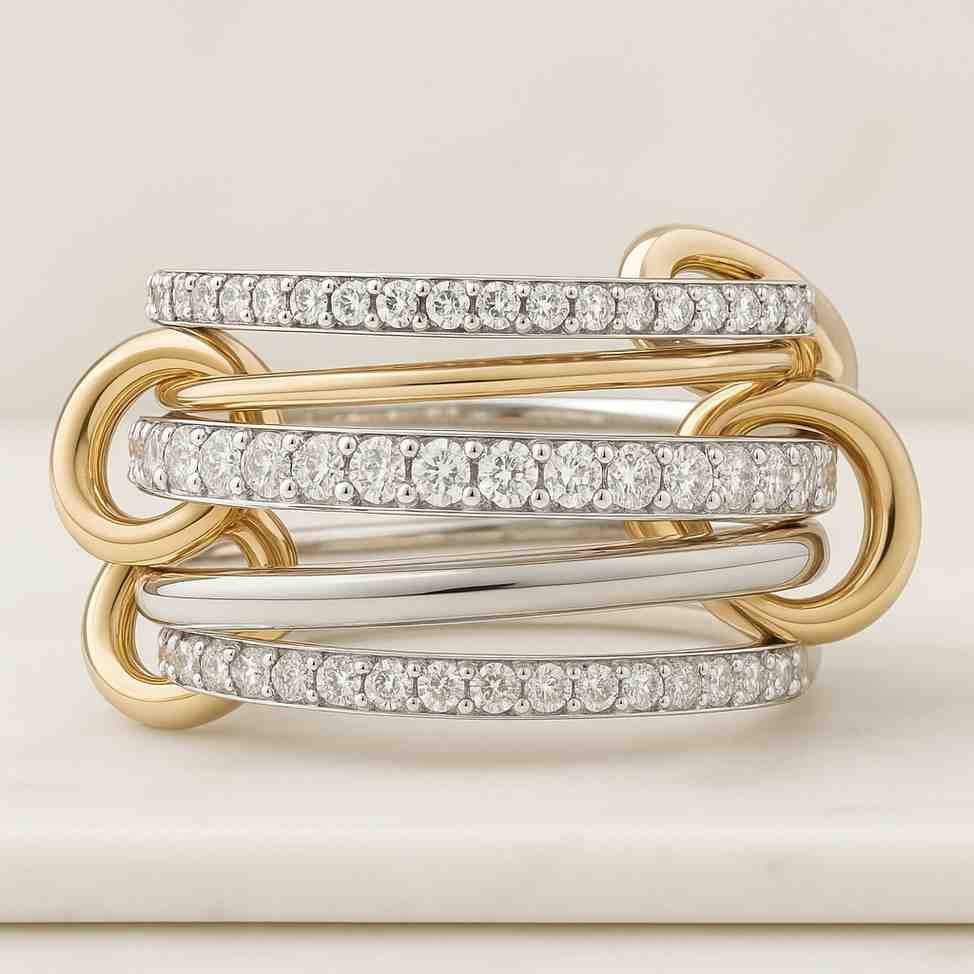 round diamond pave interlocking ring