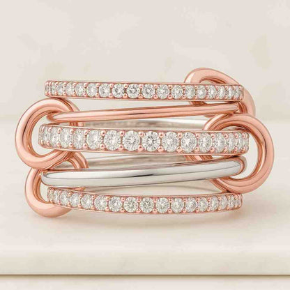 Round Diamond Pave Interlocking Ring For Gift