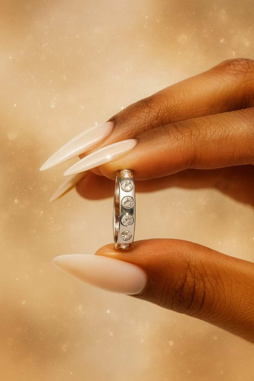 Round Diamond Promise Ring Petite Diamond Ring Half Eternity Dainty Handmade Ring