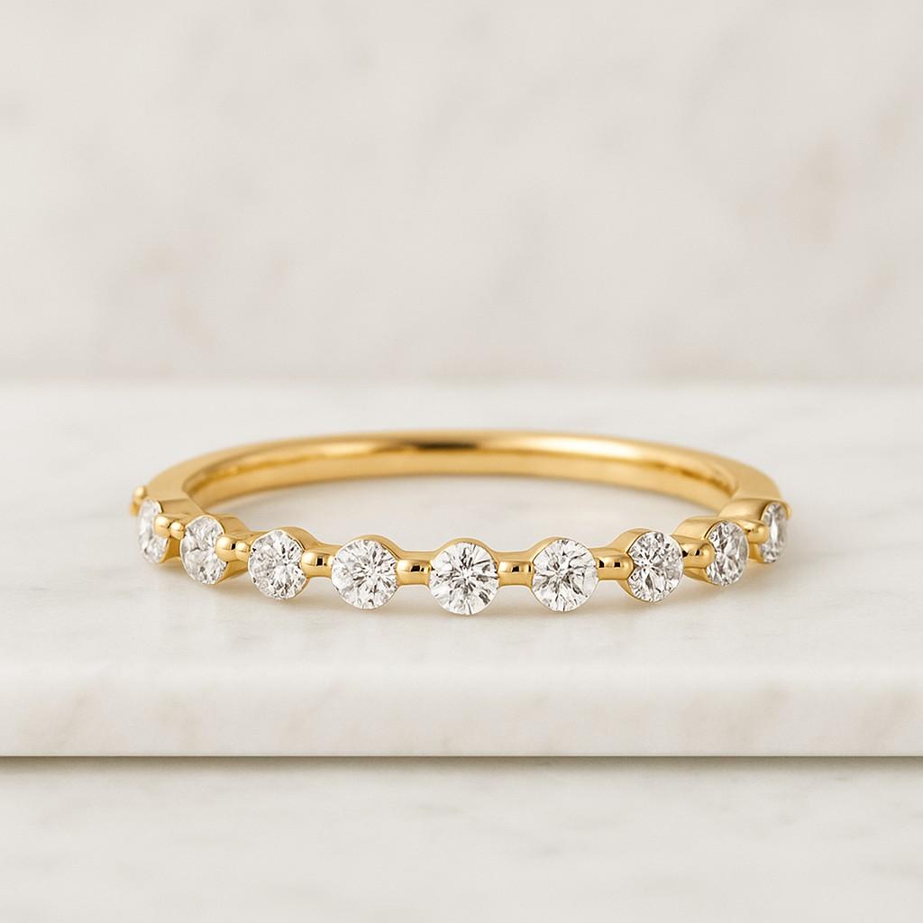 Round Diamond Promise Ring Petite Diamond Ring Half Eternity Dainty Handmade Ring Thin Distance Stacking Ring Bridal Ring