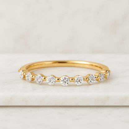 Round Diamond Promise Ring Petite Diamond Ring Half Eternity Dainty Handmade Ring Thin Distance Stacking Ring Bridal Ring