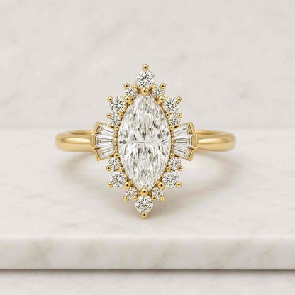 Round Diamond Ring Halo Engagement Ring for Her Genuine Lab Grown Diamond Ring Unique Halo ring 