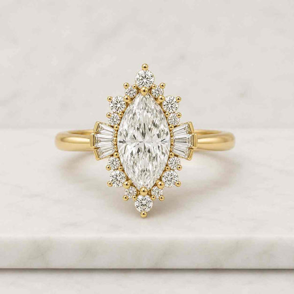 Round Diamond Ring Halo Engagement Ring for Her Genuine Lab Grown Diamond Ring Unique Halo ring 