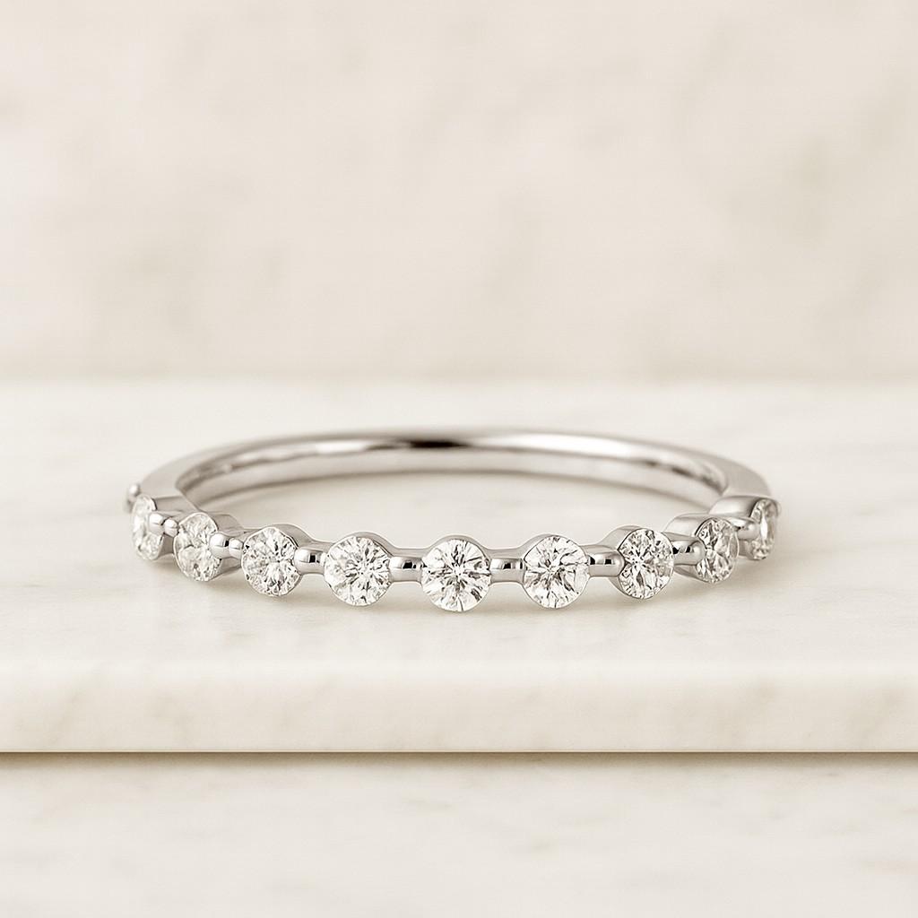 Round Diamond Ring Unique Alternative Diamond Wedding Ring Solid White Yellow Rose Gold Ring Stackable Band