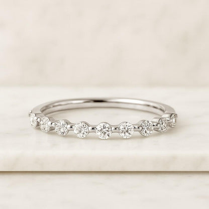 Round Diamond Ring Unique Alternative Diamond Wedding Ring Solid White Yellow Rose Gold Ring Stackable Band