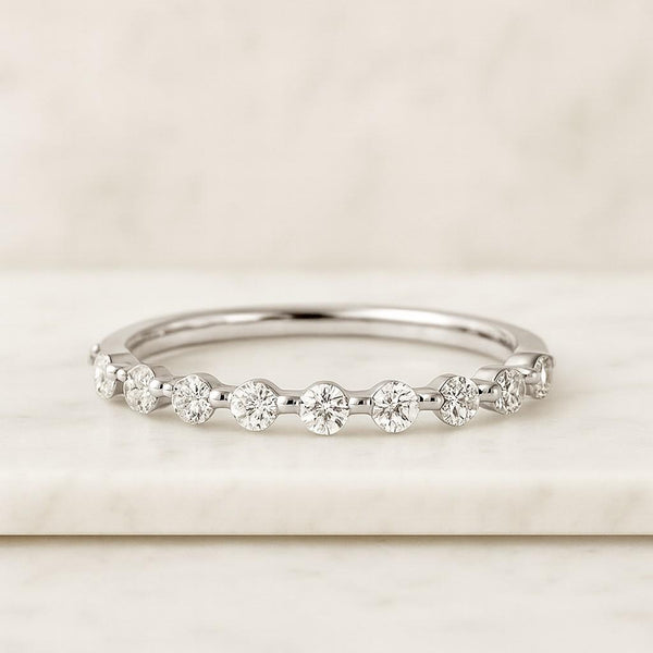 Round Diamond Ring Unique Alternative Diamond Wedding Ring Solid White Yellow Rose Gold Ring Stackable Band