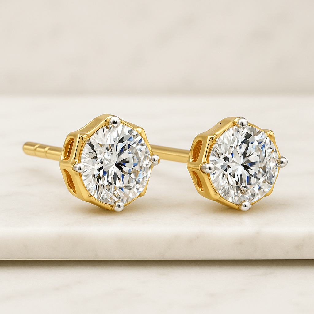 Round Diamond Stud Earrings by Sevgi Jewelry. Lab-grown and Natural Diamonds. Available in 14k, 18k Gold, Platinum. Made in USA
