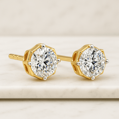 Round Diamond Stud Earrings by Sevgi Jewelry. Lab-grown and Natural Diamonds. Available in 14k, 18k Gold, Platinum. Made in USA