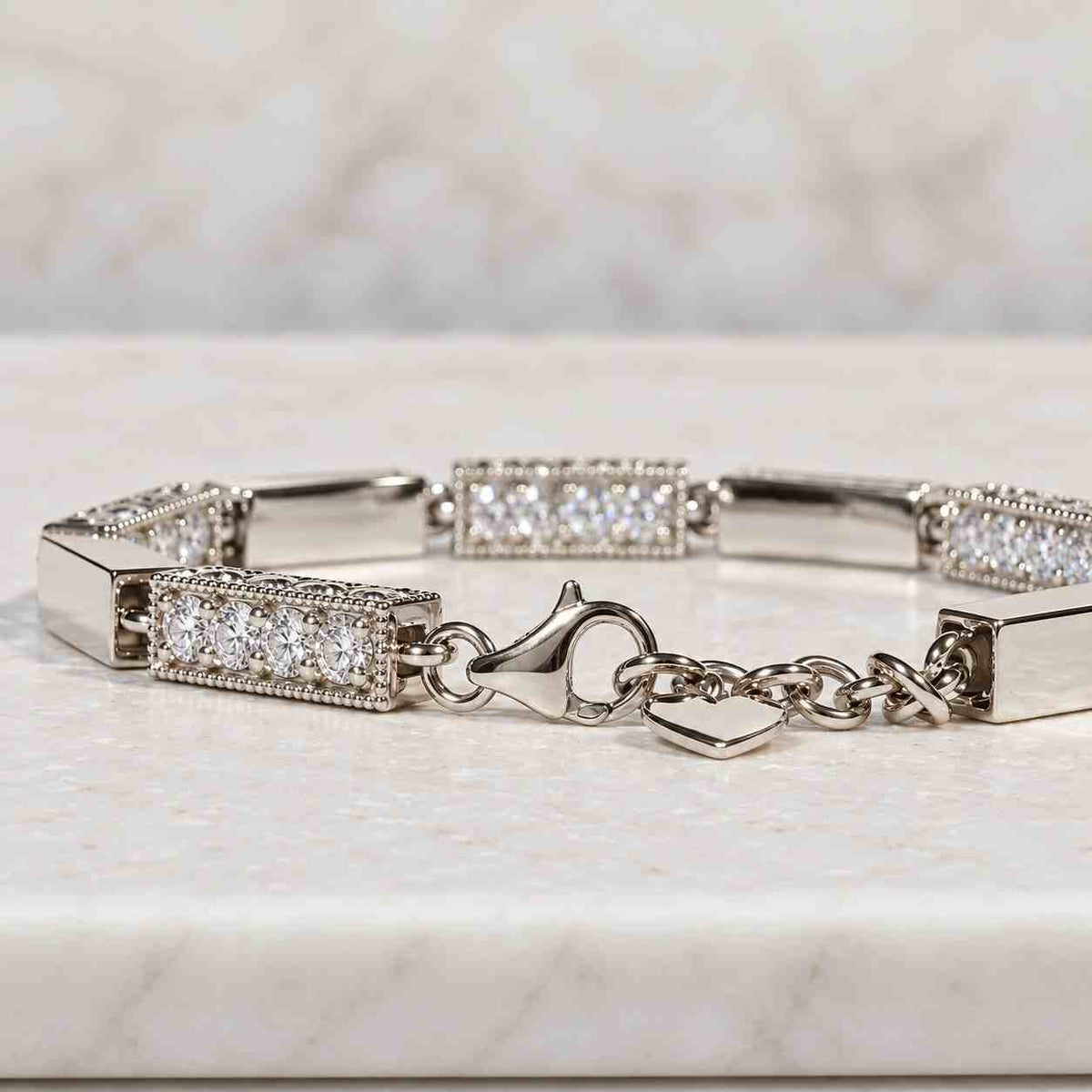 Round Diamond Two Row Pavé Bar Bracelet, 14K Gold lab Grown Diamond Chain Bracelet, Dainty Minimalist Wedding Jewelry
