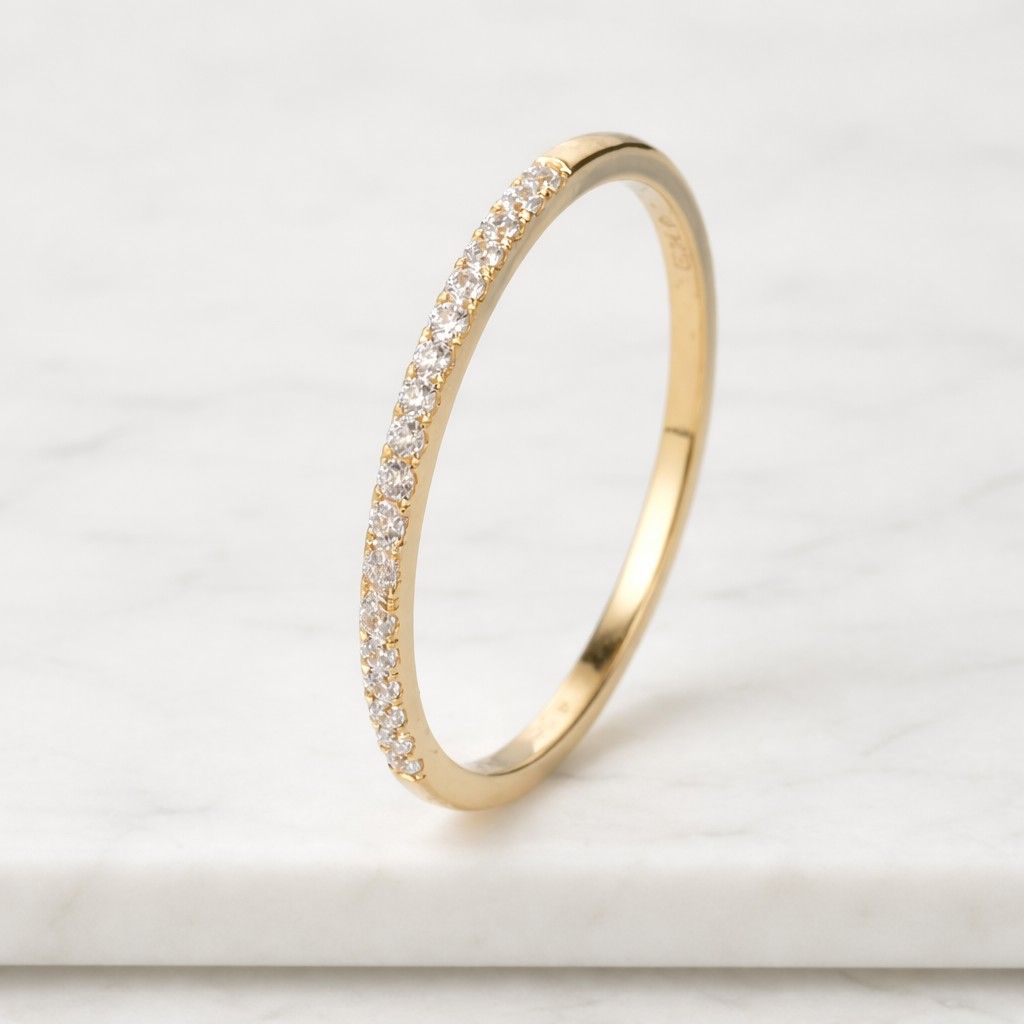 Moissanite wedding band Unique yellow gold wedding band women Vintage Half eternity wedding ring Promise ring Bridal Matching Stackable ring
