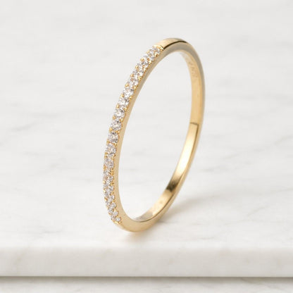 Moissanite wedding band Unique yellow gold wedding band women Vintage Half eternity wedding ring Promise ring Bridal Matching Stackable ring
