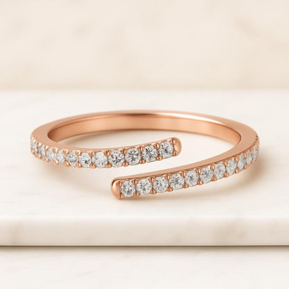 Round Diamond Wrap Ring Open Lab Diamond Band Yellow Gold Spiral Wrap Ring Unique Trendy Jewelry Gift Her Anniversary Band