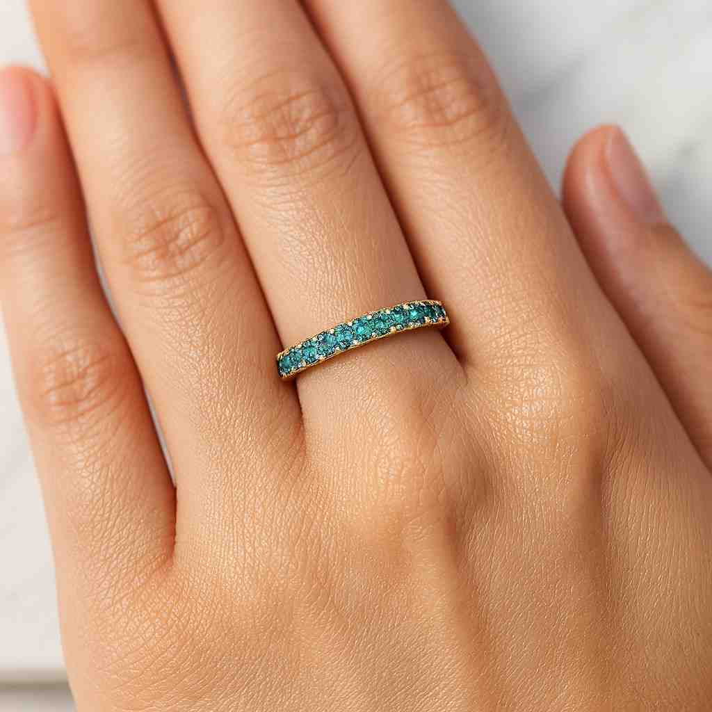 Round Emerald Green Gemstone Engagement Ring Dainty Matching BandEmerald Diamond Band