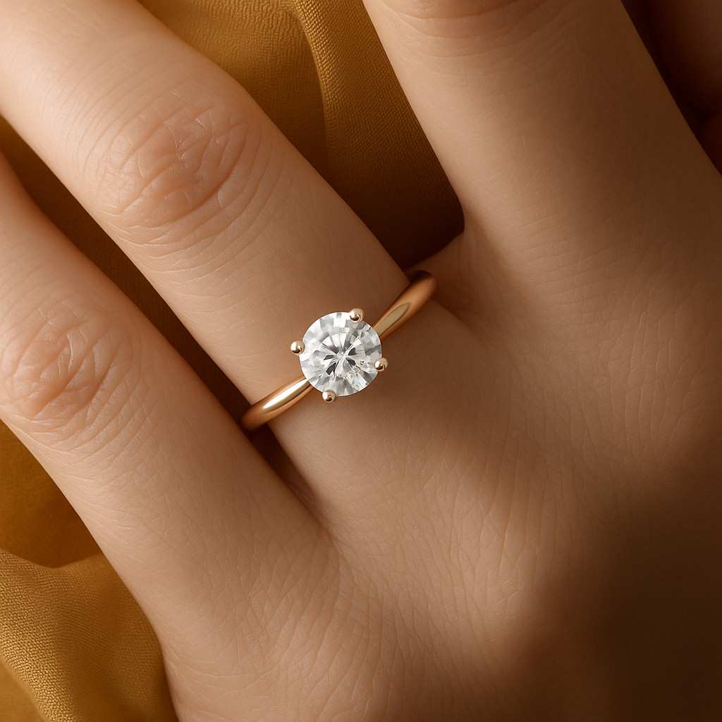 Round Engagement ring Gold Travel ring Unique Silver Promise ring Wedding ring Solitaire diamond ring Gift for her