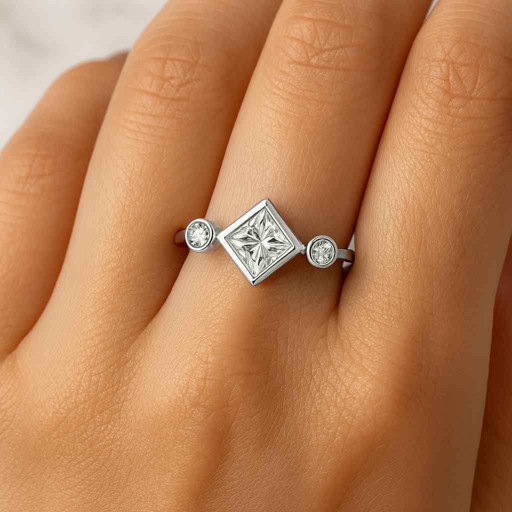 Round Ideal Cut Lab Grown Diamond Solitaire Engagement Ring Set Matching Diamond Band