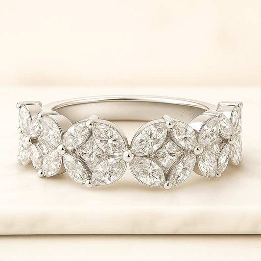 Round Lab-Grown Diamond Floral Cluster Engagement Ring