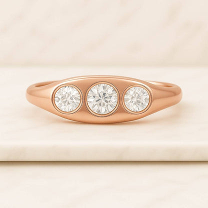 Round Lab Created Diamond Band Half Bezel Set Diamond Band Dainty Stacking Moissanite Band